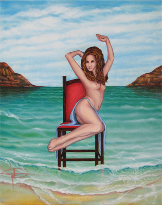 Michelle by the Sea, oil painting by LM Greaves
